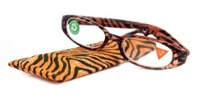 Isabella, (Premium) Reading Glasses, Fashion Reader (Orange Tiger) Animal Print, Oval  5  6 High Magnification, NY Fifth Avenue (Wide Frame)