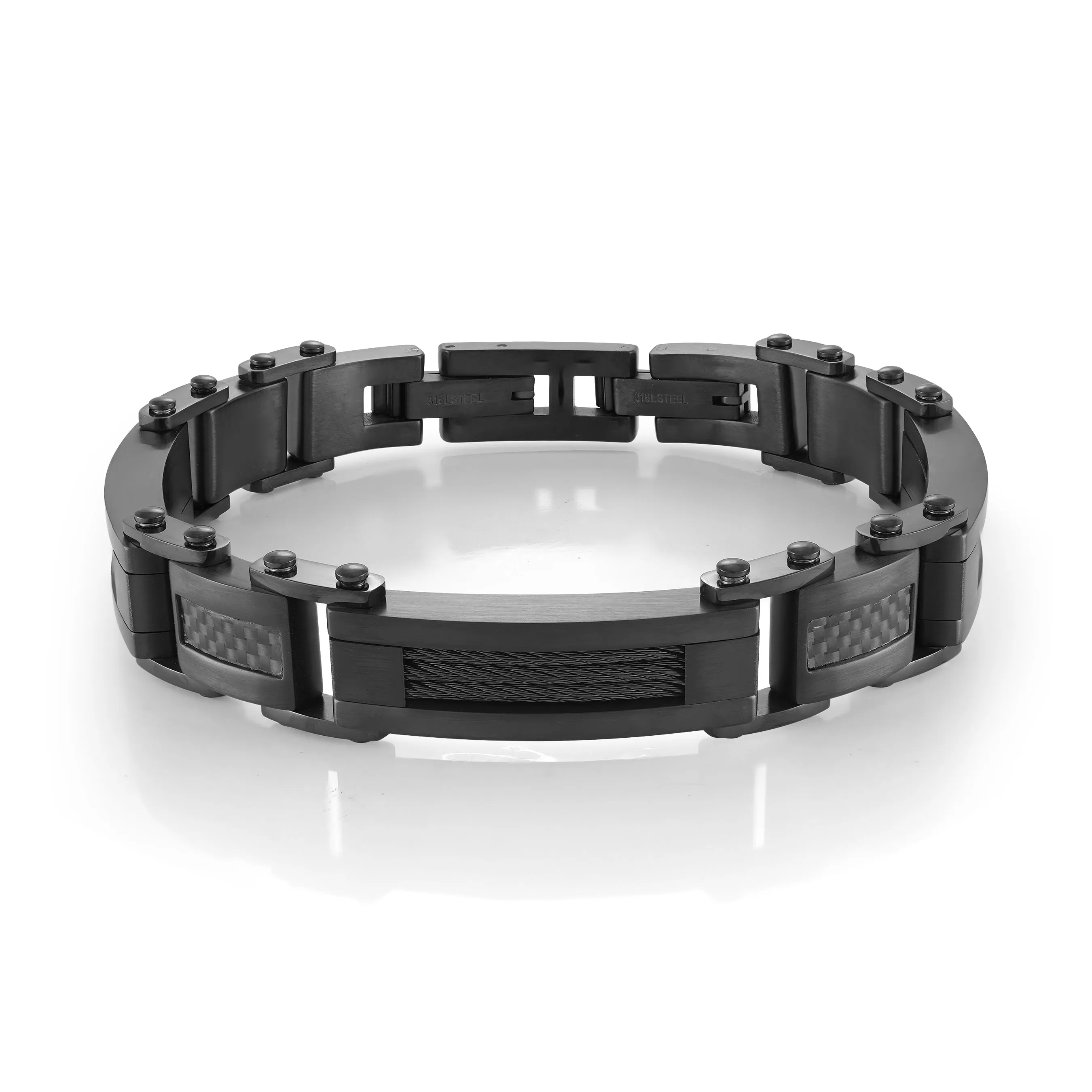 Italgem Men's 8.5" IP Steel Carbon Fiber Cable Bracelet