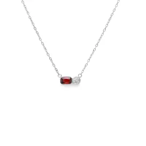 July Ruby Birthstone Necklace - Silver