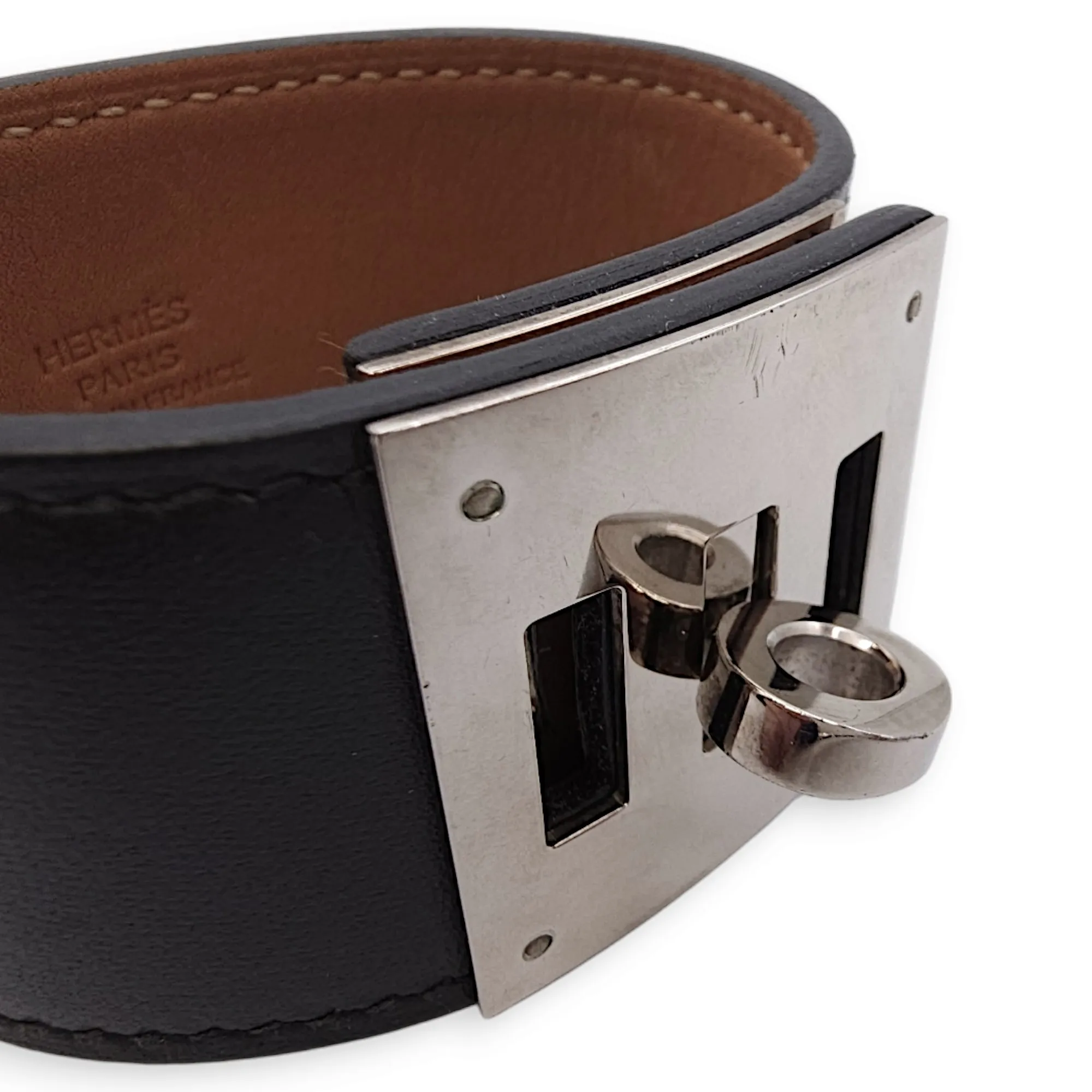 Kelly Dog Small Black Bracelet in Swift, Palladium hardware