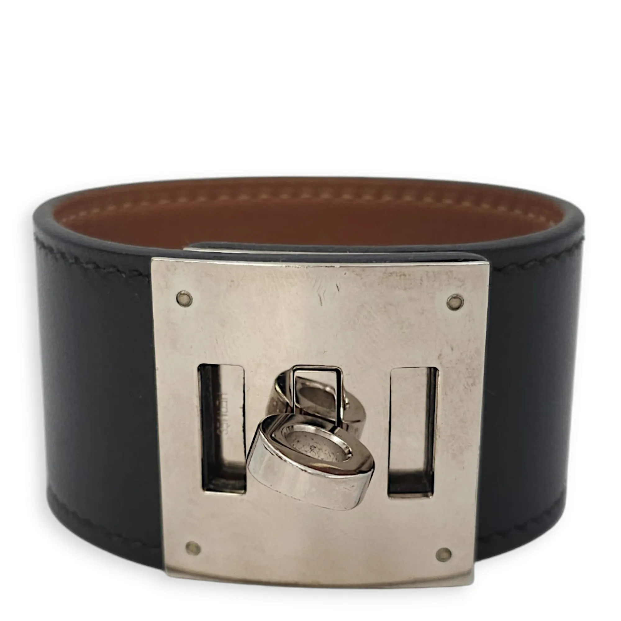Kelly Dog Small Black Bracelet in Swift, Palladium hardware