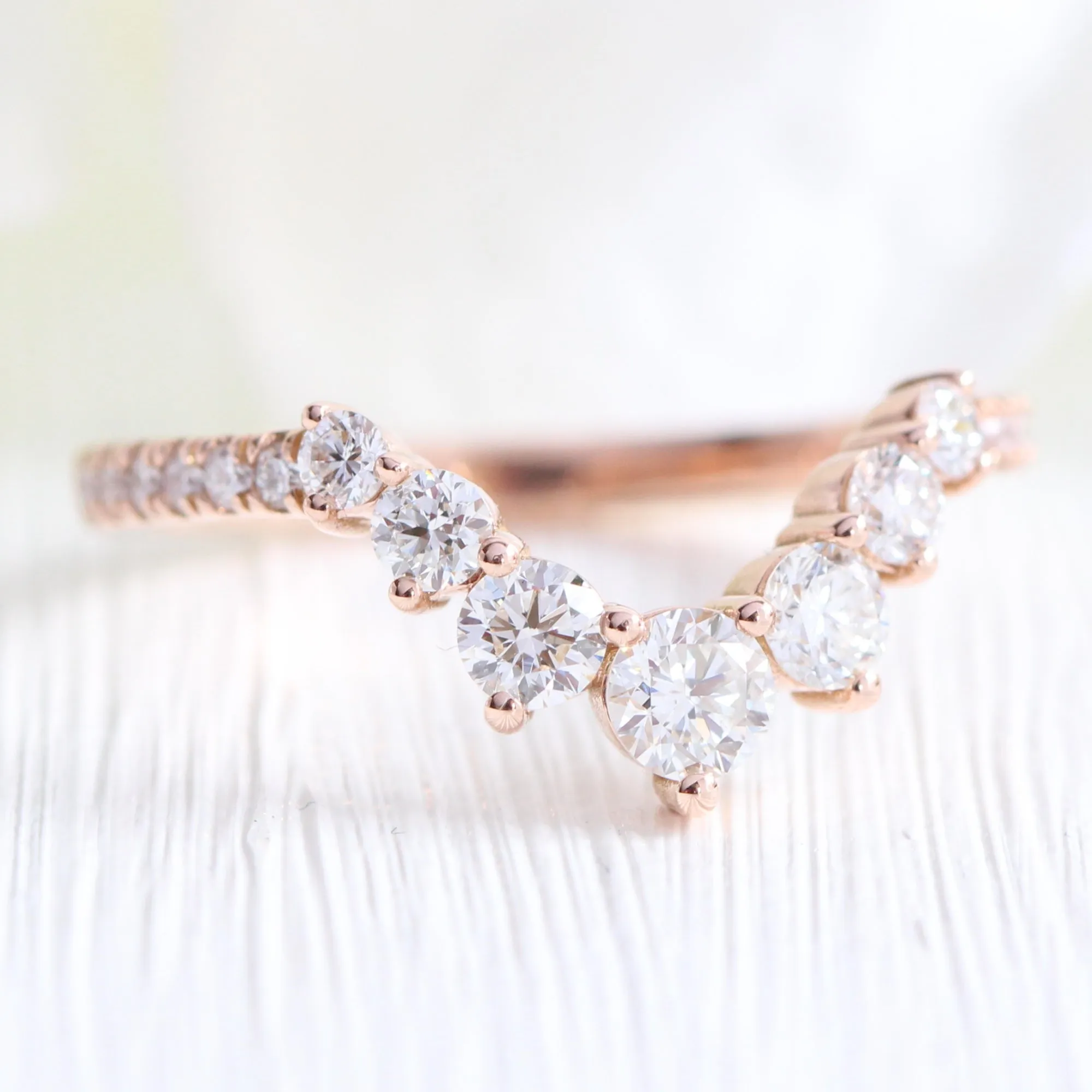 Large Tiara Halo Pave Ring Set w/ Pear Emerald and Large 7 Diamond U Band
