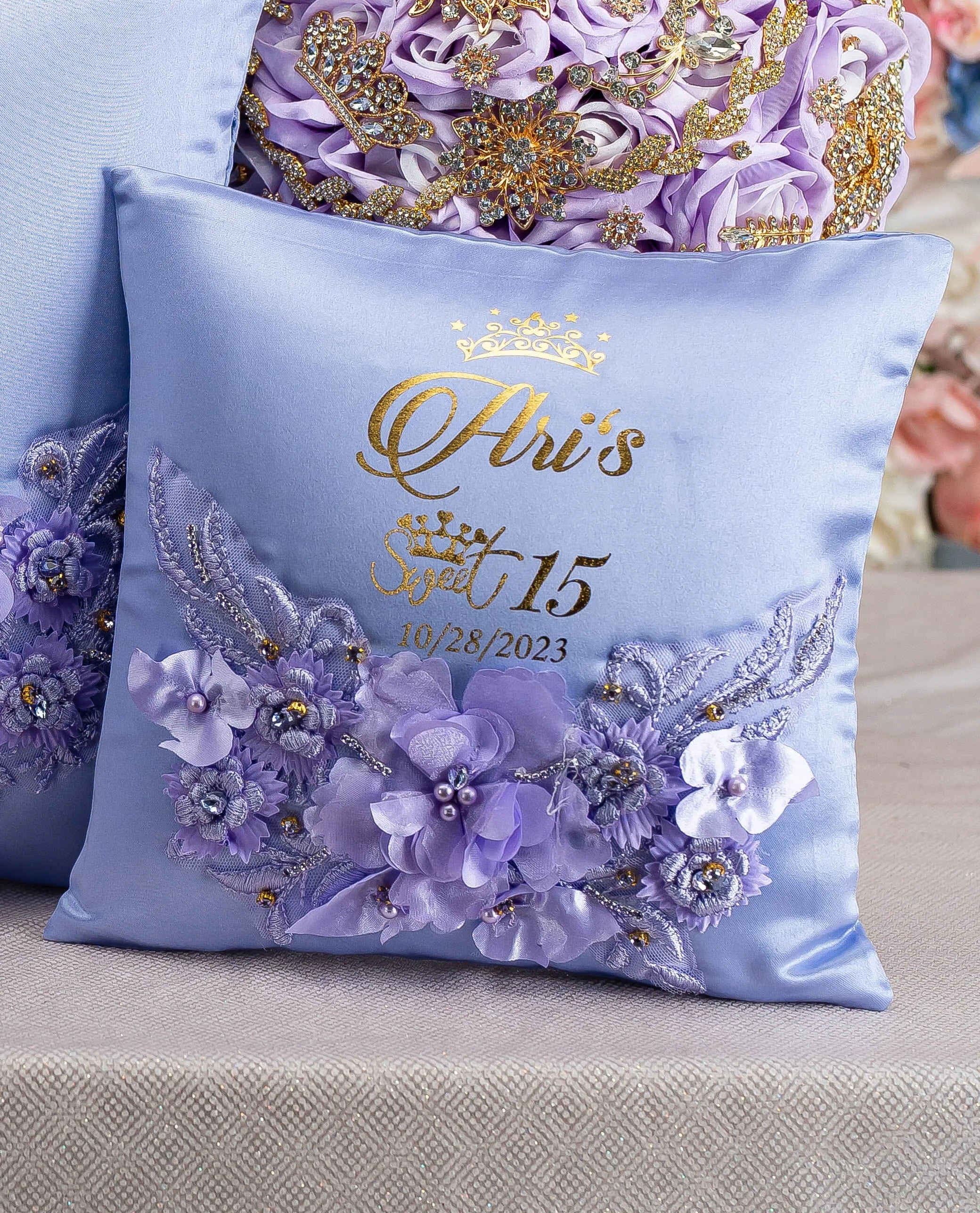Lavender quinceanera tiara pillow