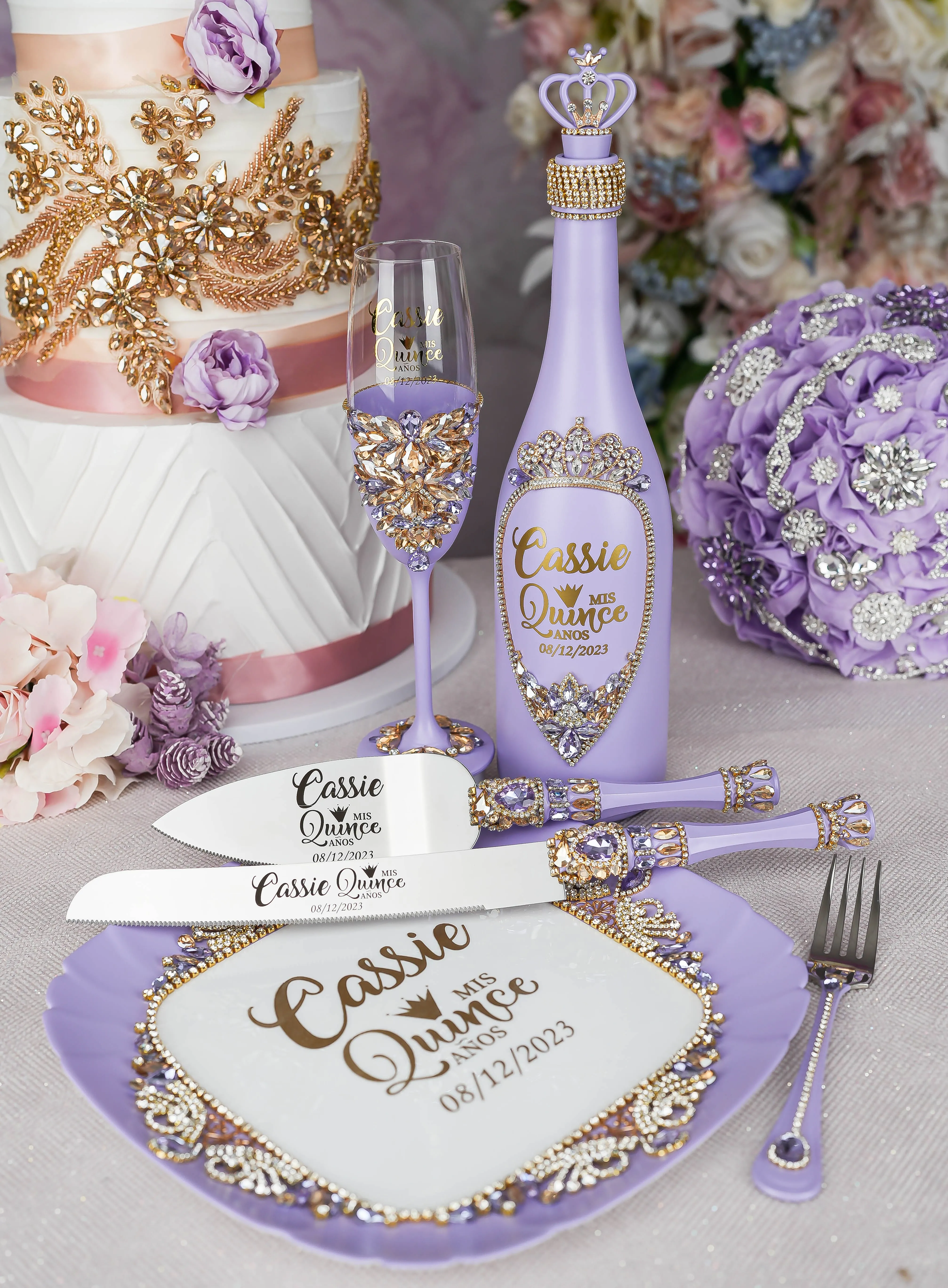 Lavender quinceanera tiara pillow