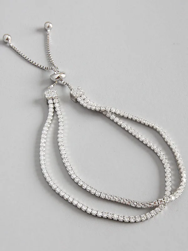 Layered Tennis Bracelet 925  Cubic Zirconia Simulated Diamonds Adjustable Bracelet Tennis Bracelets