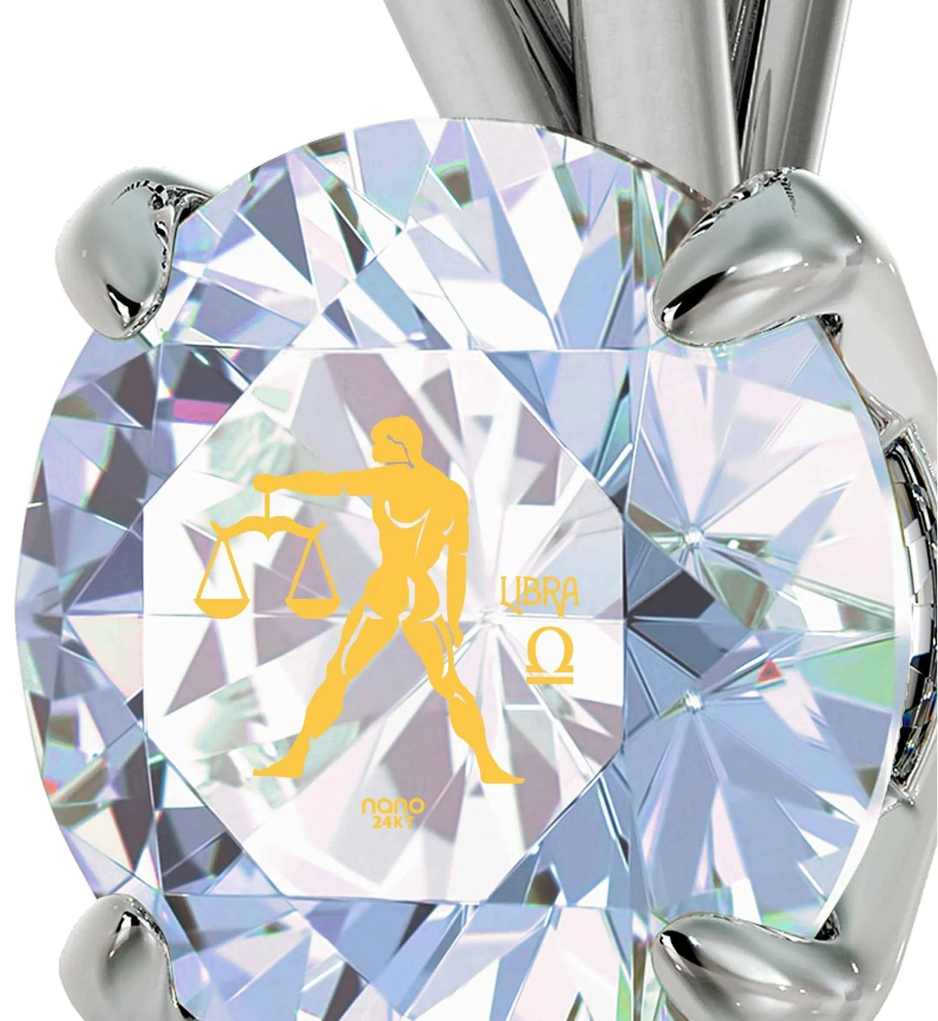 Libra Sign, 14k White Gold Necklace, Swarovski