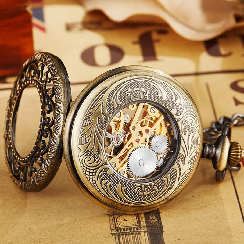 'Luxury of Time' Mechanical Hand-Wound Pocket Watch - Bronze
