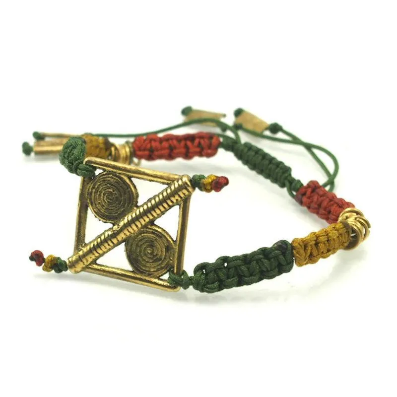 Macrame Adjustable Bracelet with Baoule Style Cast Brass Bead