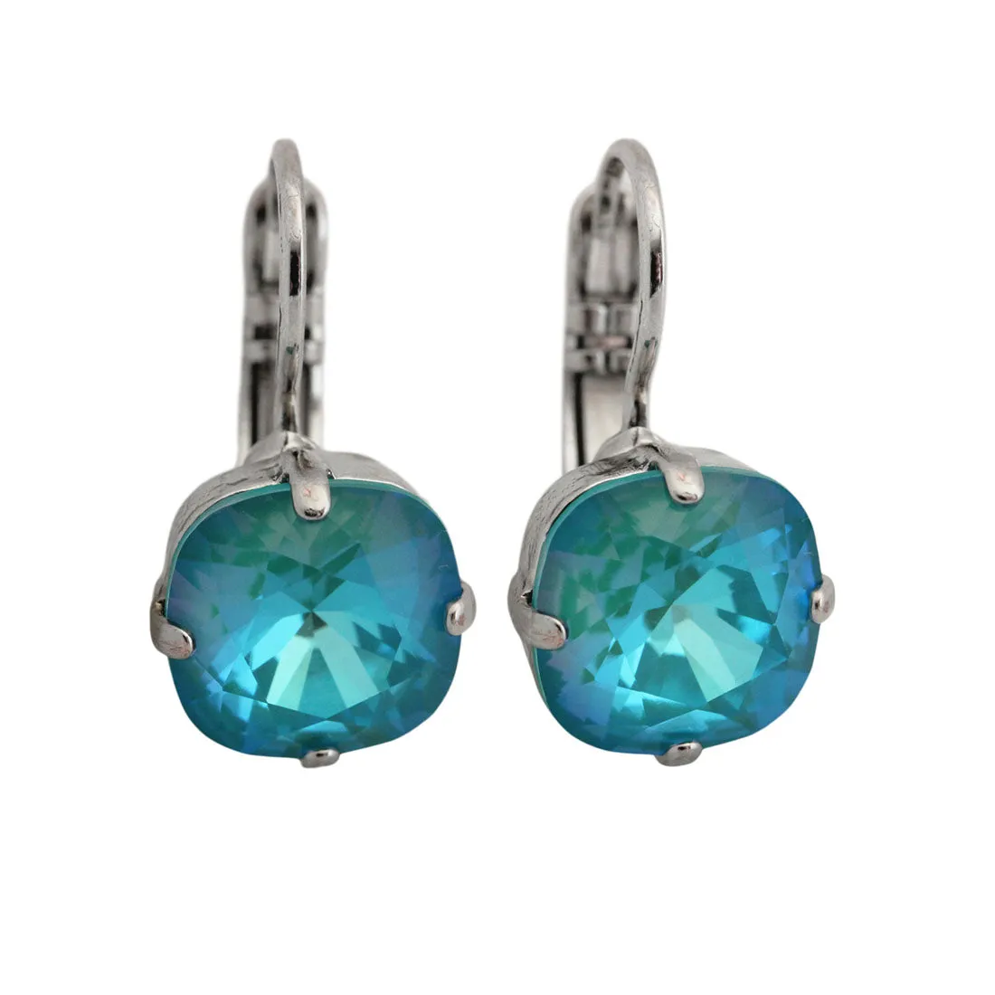 Mariana "Sun-Kissed Lagoon" Rhodium Plated Small Cushion Cut Crystal Earrings, 1470/1 142ro