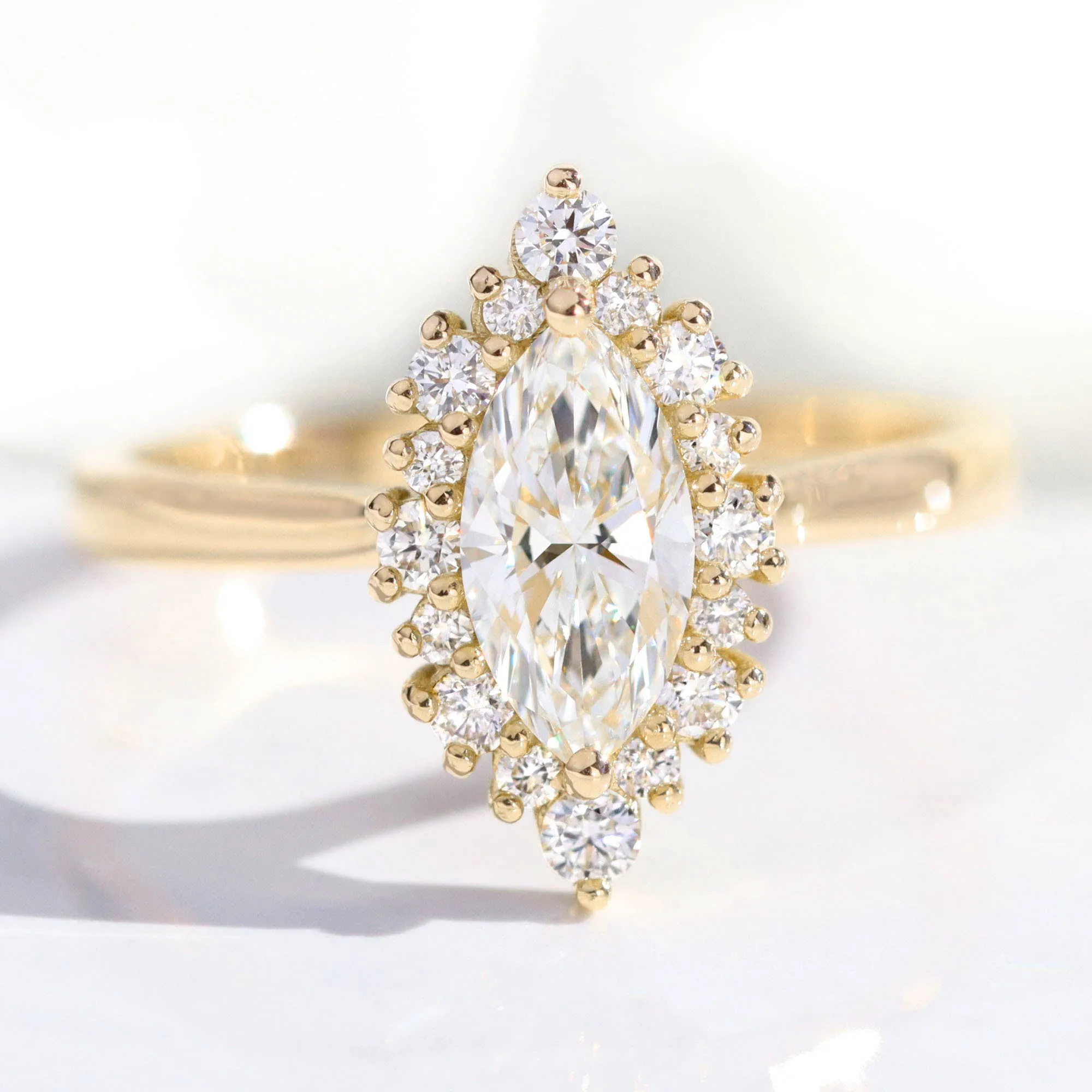 Marquise Cut Lab Diamond Ring w/ Natural Diamonds in Tiara Halo Ring