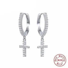 Mini CZ  Dropping Cross Earring Gold/Silver Color