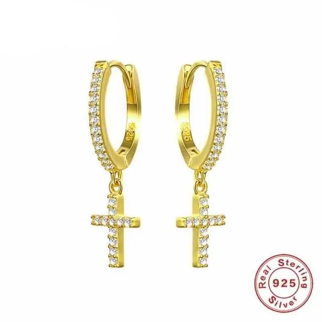 Mini CZ  Dropping Cross Earring Gold/Silver Color