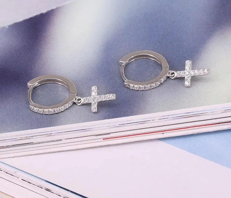 Mini CZ  Dropping Cross Earring Gold/Silver Color