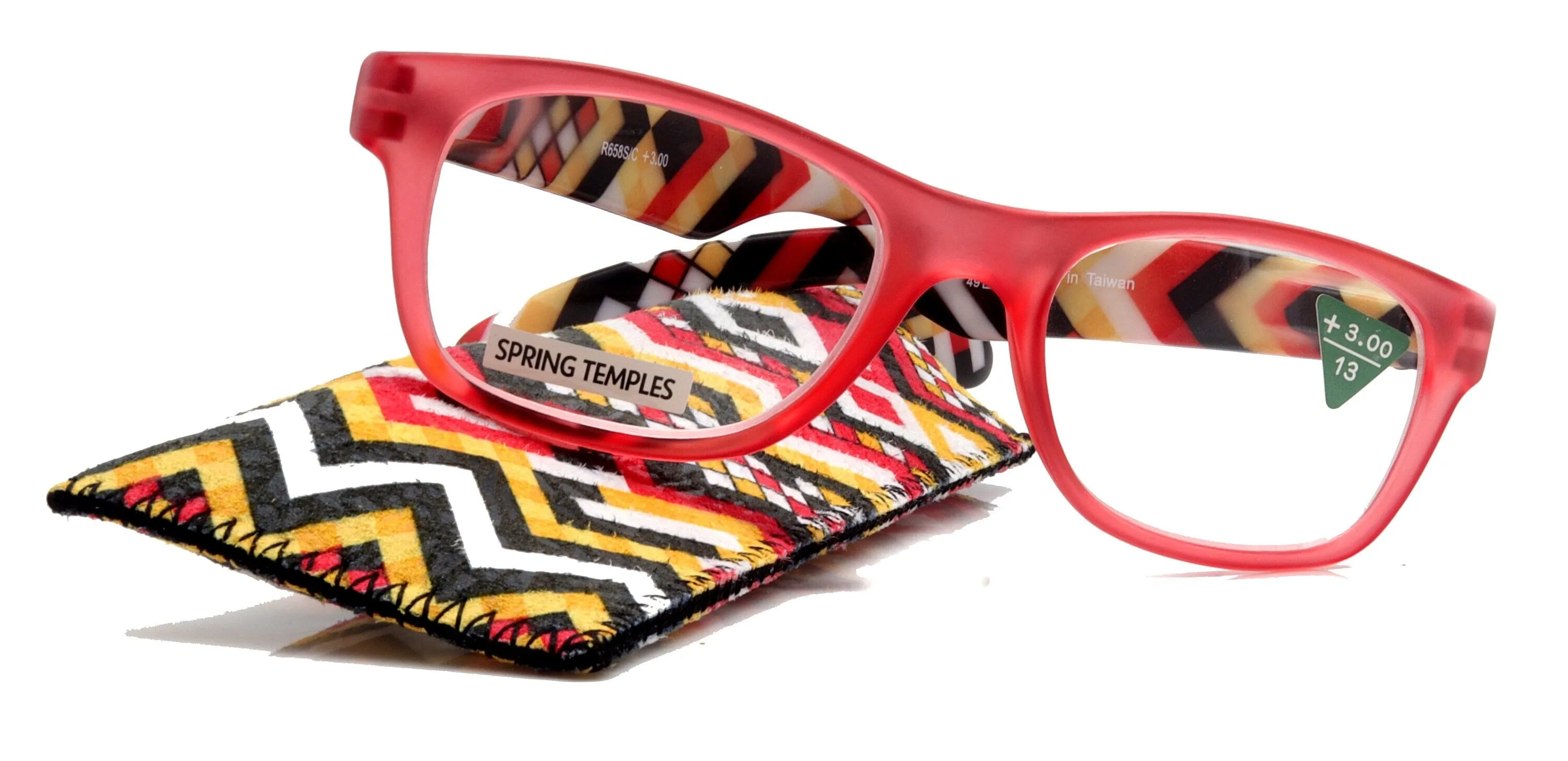 Monet, (Premium) Reading Glasses High End Readers  1.. 3 Magnifying Translucent (Red) (Orange) Chevron Square Optical Frame. NY Fifth Avenue