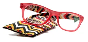 Monet, (Premium) Reading Glasses High End Readers  1.. 3 Magnifying Translucent (Red) (Orange) Chevron Square Optical Frame. NY Fifth Avenue