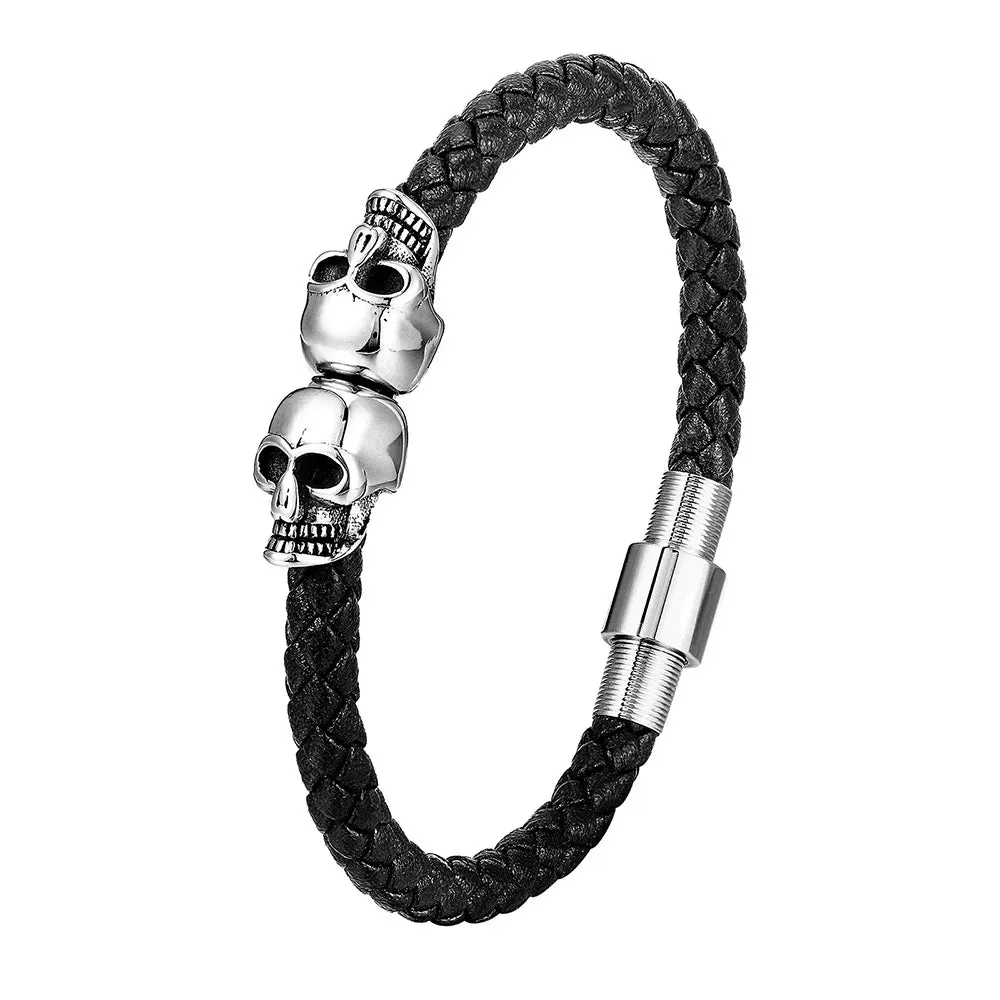 Multi-layer Bracelet Punk Stainless Steel Charm Magnetic Black Men's Leather Bracelets Braided Bangles Jewelry Homme Accessories