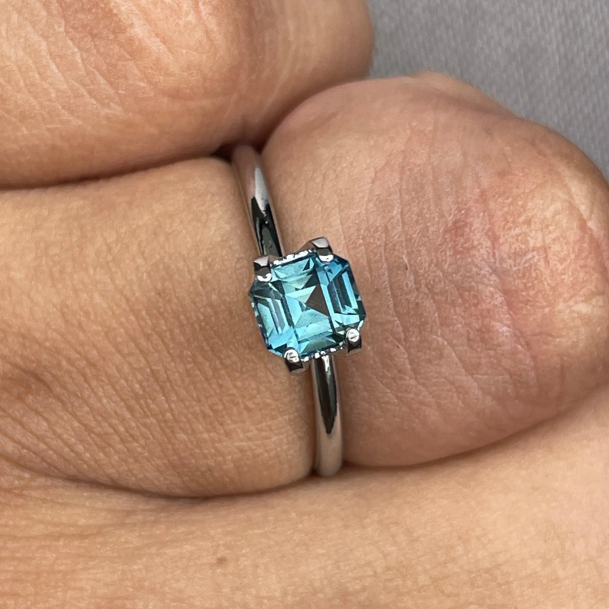 Natural Blue Green Sapphire Emerald Cut 5.10 x 5.60 Mm 1.08 crt.