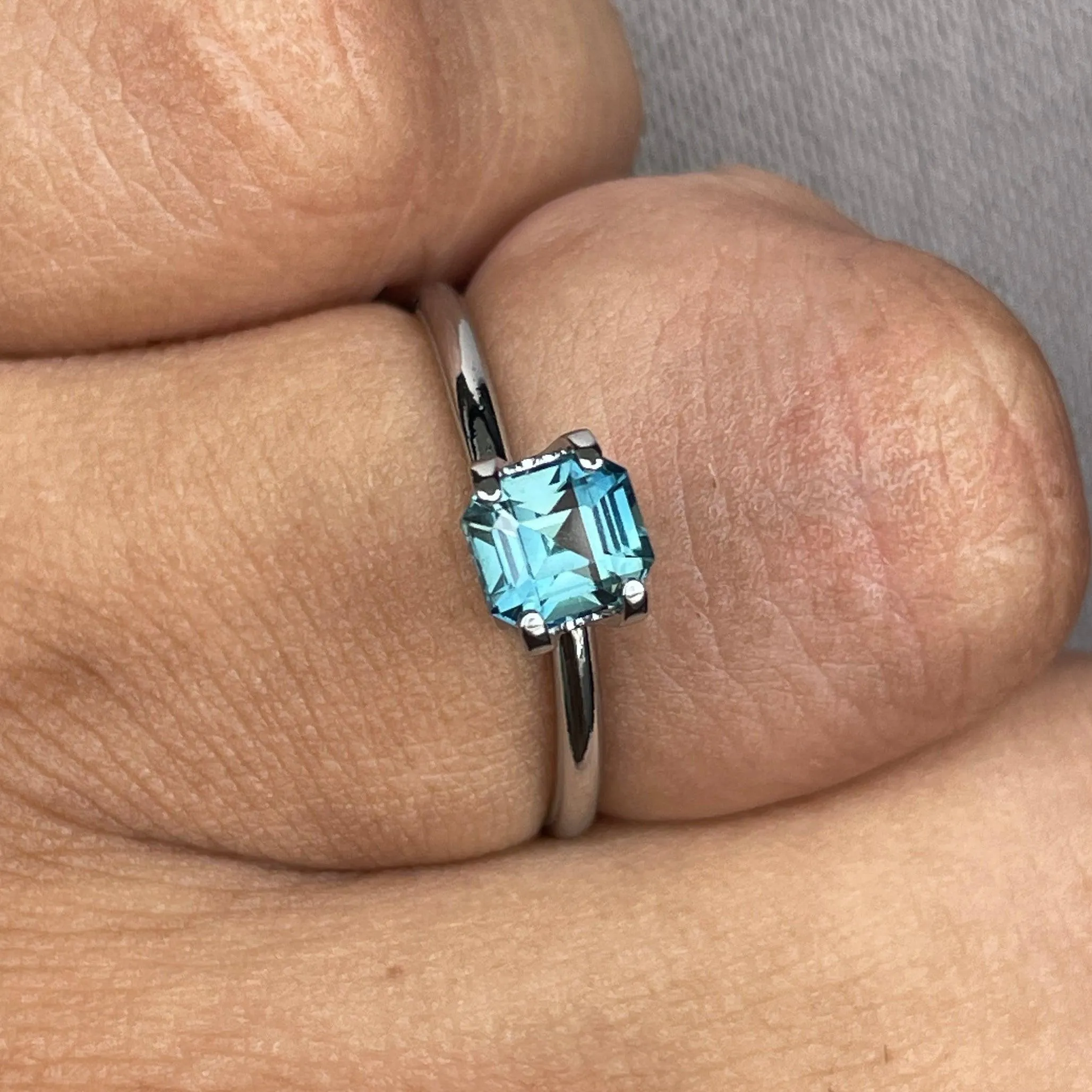 Natural Blue Green Sapphire Emerald Cut 5.10 x 5.60 Mm 1.08 crt.