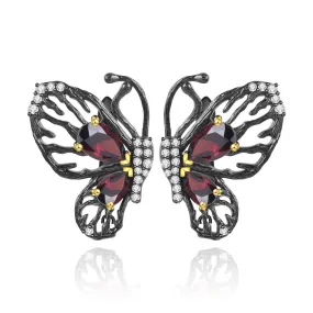 Natural Colourful Gemstone Creative Butterfly Sterling Silver Studs for Women