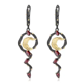 Natural Style S925 Silver Natural Color Gemstone Garnet Drop Earrings for Women