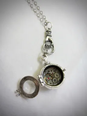Nautical necklace watch movement - Steampunk Necklace - Diving Helmet with Vintage watch movement - antique silver pendant - gift for her