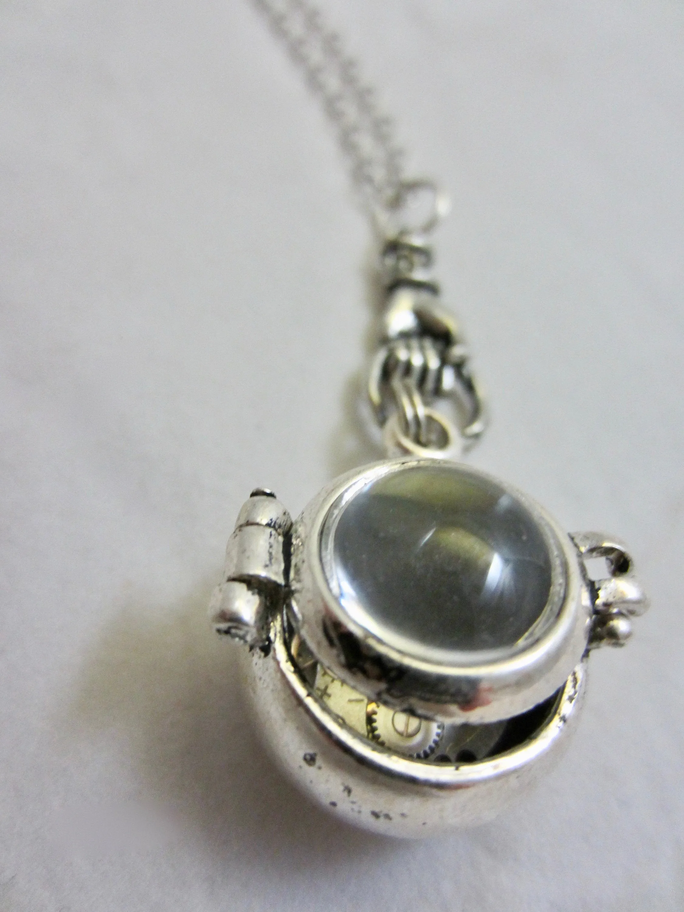 Nautical necklace watch movement - Steampunk Necklace - Diving Helmet with Vintage watch movement - antique silver pendant - gift for her