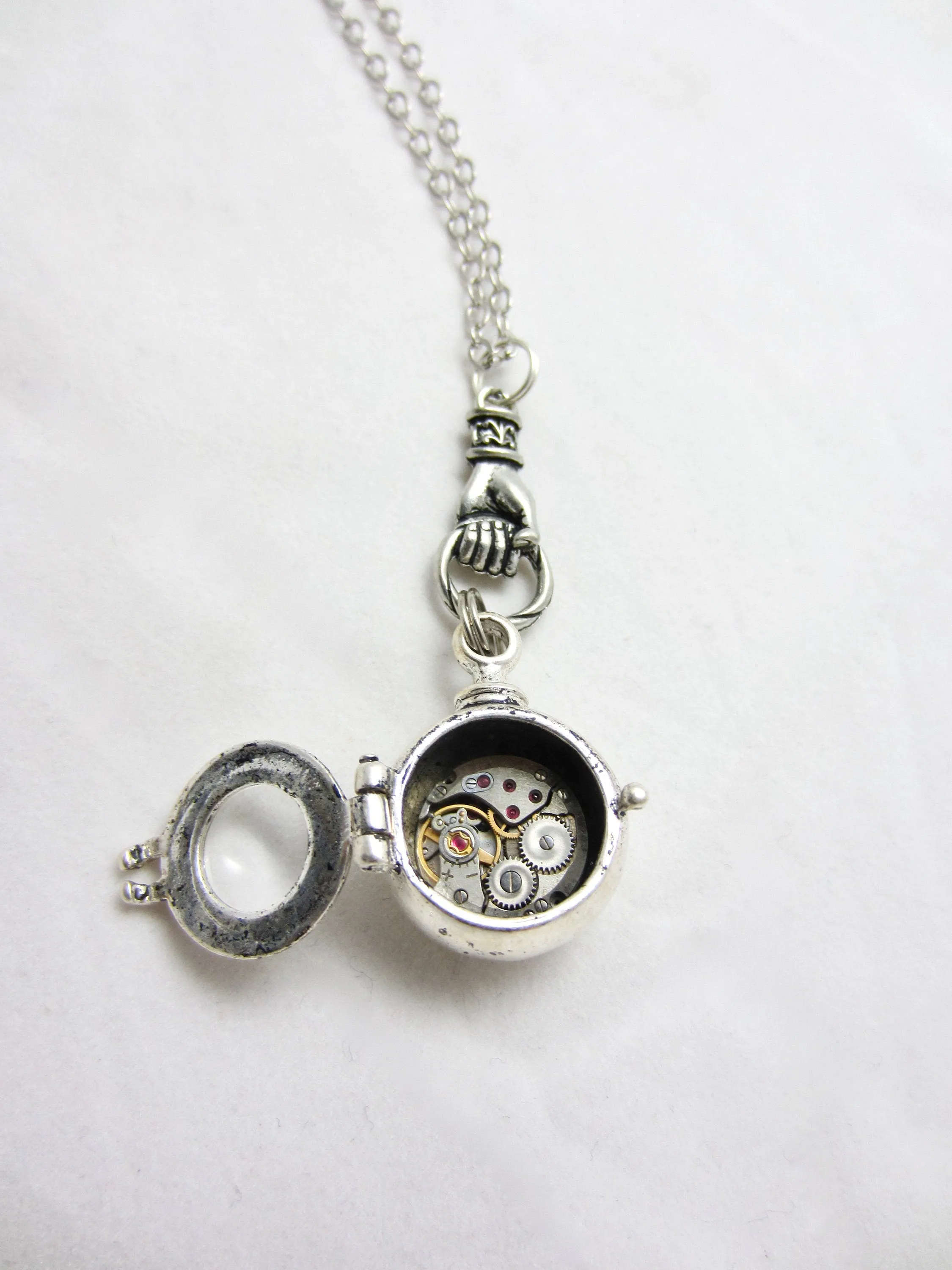 Nautical necklace watch movement - Steampunk Necklace - Diving Helmet with Vintage watch movement - antique silver pendant - gift for her