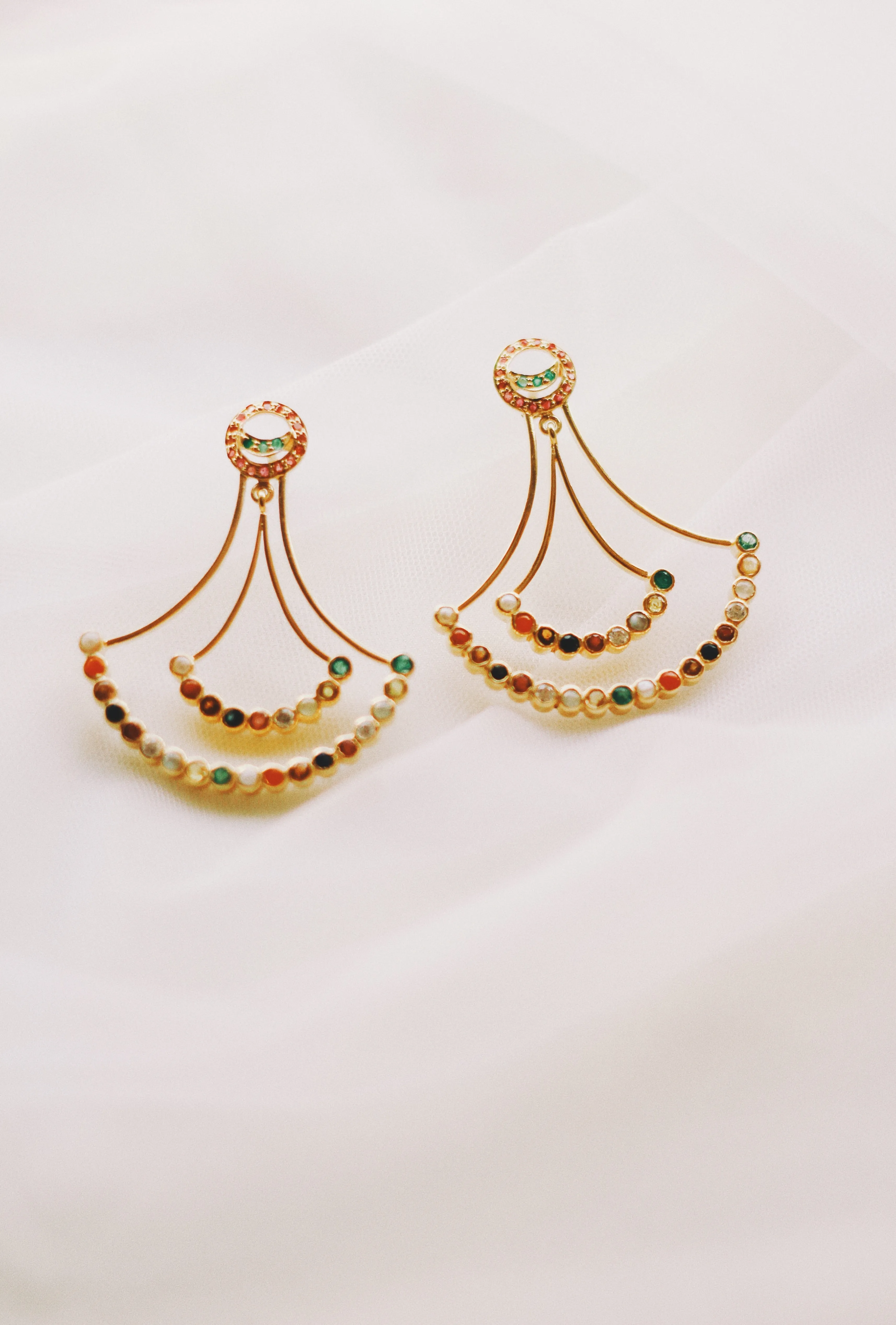 Navaratna Layered Lunar Cycle Chandelier With Moon Stud