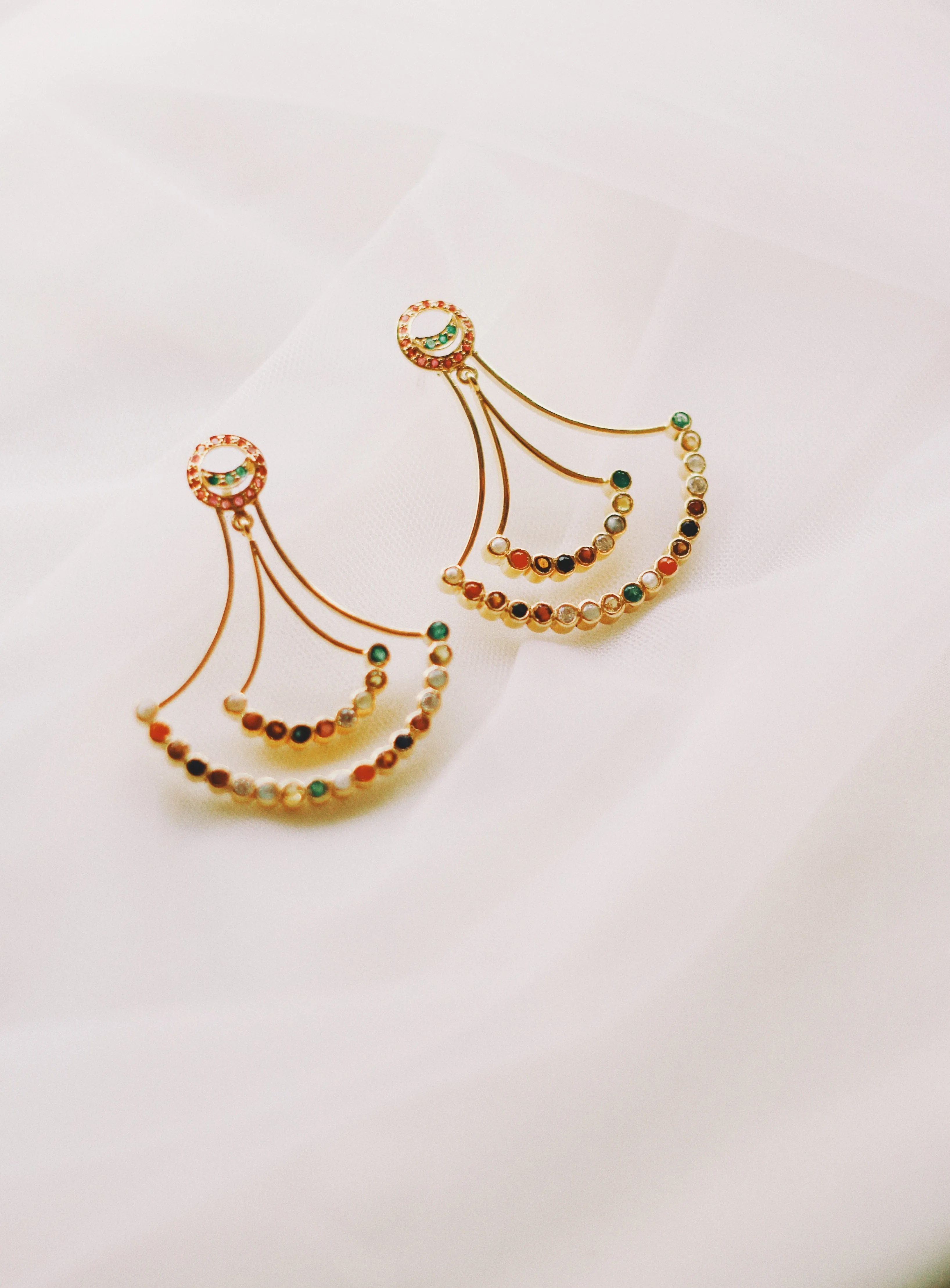 Navaratna Layered Lunar Cycle Chandelier With Moon Stud