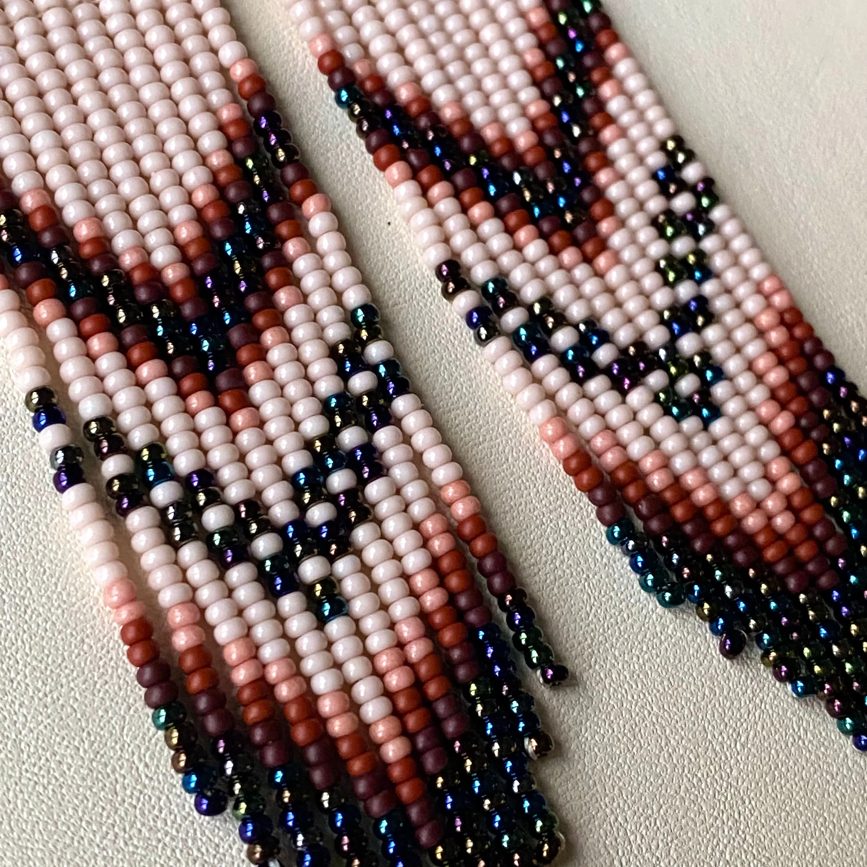 Navy Blue Ivory Seed Bead Chandelier Earrings, Indigenous style Earrings Native inspired, Earthy Fringe Earrings, Long Dangle Earring