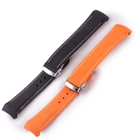 Omega Speedmaster / Seamaster - Bracelet montre caoutchouc - Rubber cousu (noir,orange)
