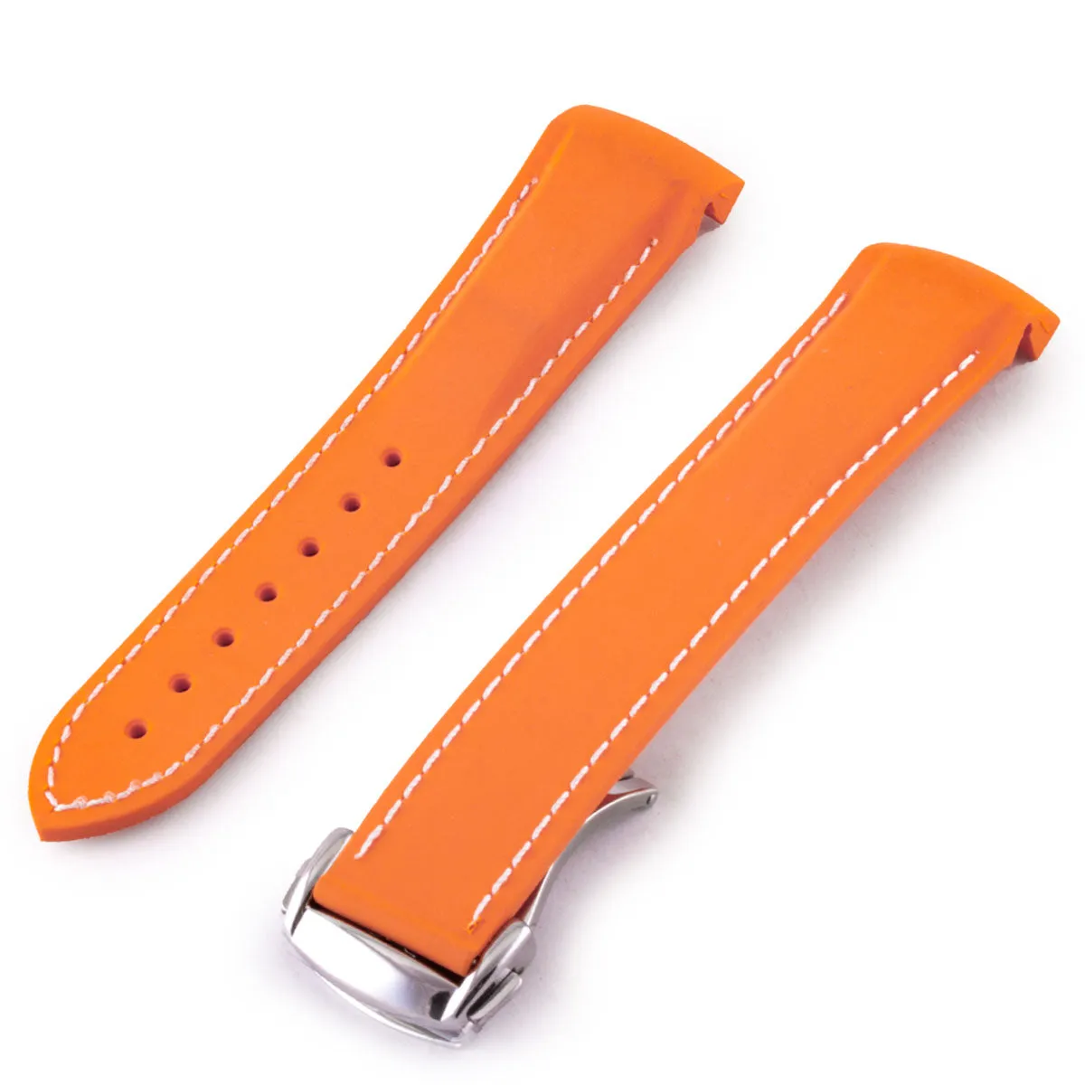 Omega Speedmaster / Seamaster - Bracelet montre caoutchouc - Rubber cousu (noir,orange)