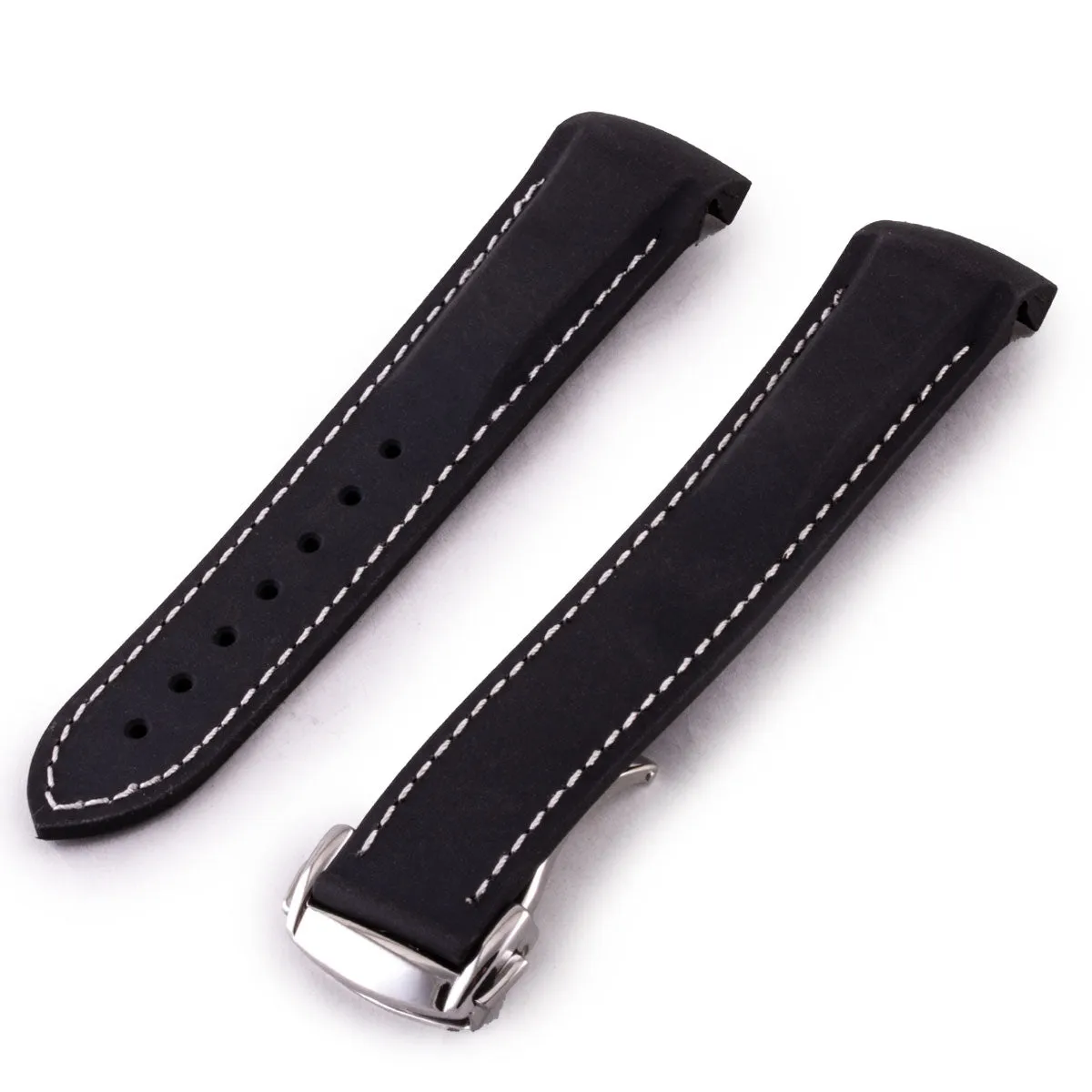 Omega Speedmaster / Seamaster - Bracelet montre caoutchouc - Rubber cousu (noir,orange)