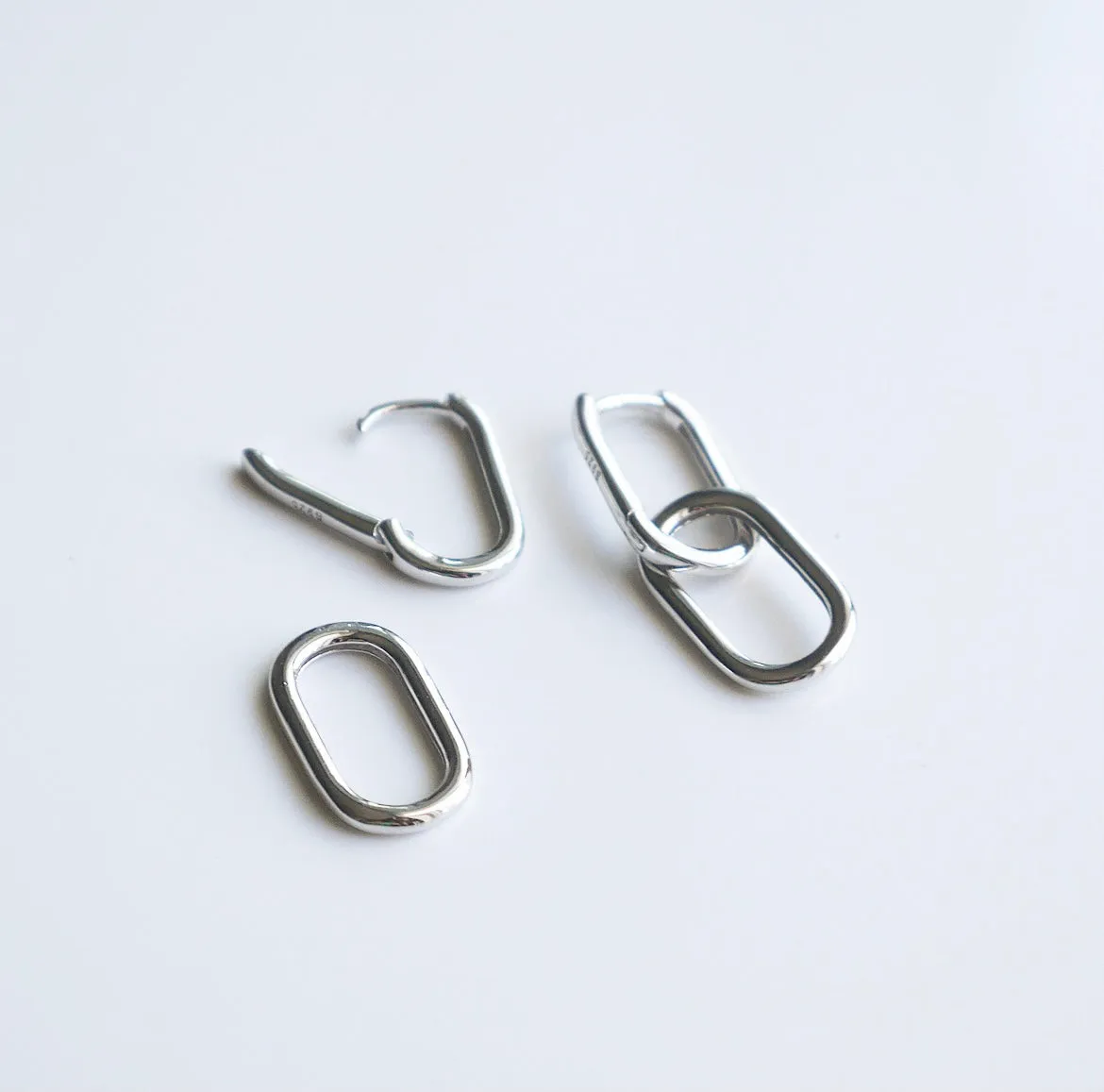 Oval Link Earrings, .925 Sterling Silver Hypoallergenic Nickel Free Luxury (Two piece)Hoop Earrings