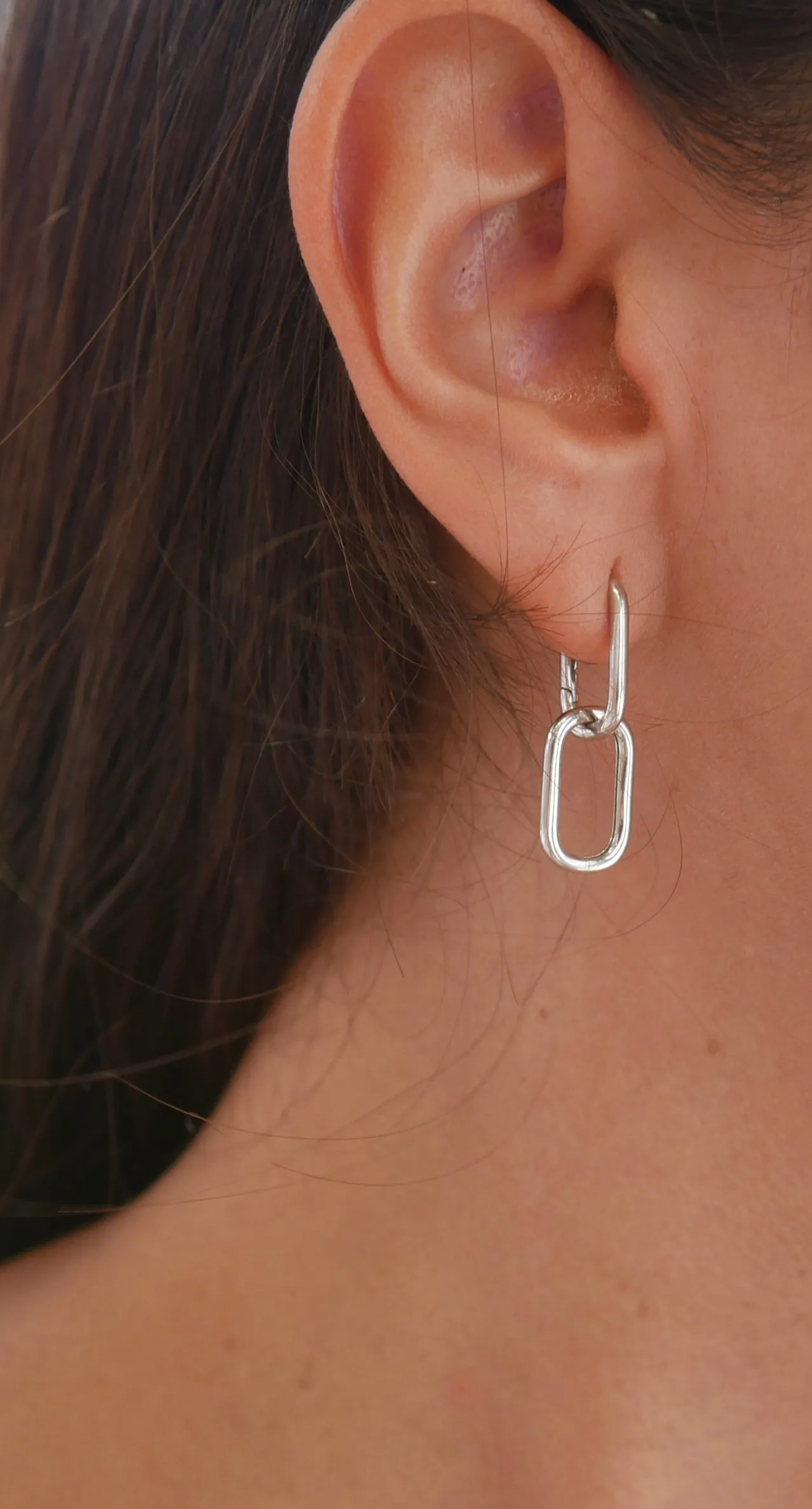 Oval Link Earrings, .925 Sterling Silver Hypoallergenic Nickel Free Luxury (Two piece)Hoop Earrings