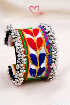 Oxidized Adjustable Ghungroo and Multicolor Mirror Bracelet