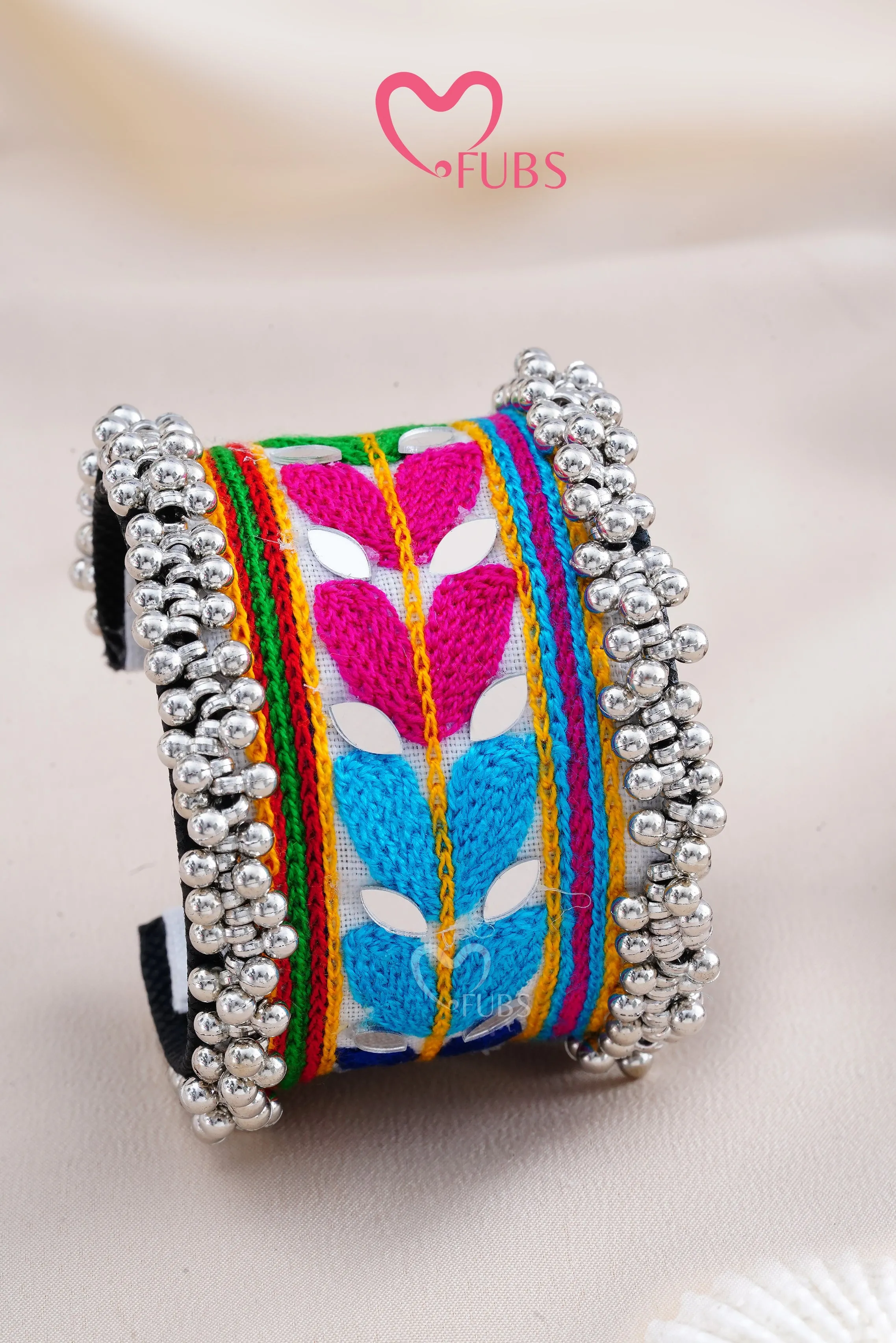 Oxidized Adjustable Ghungroo and Multicolor Mirror Bracelet
