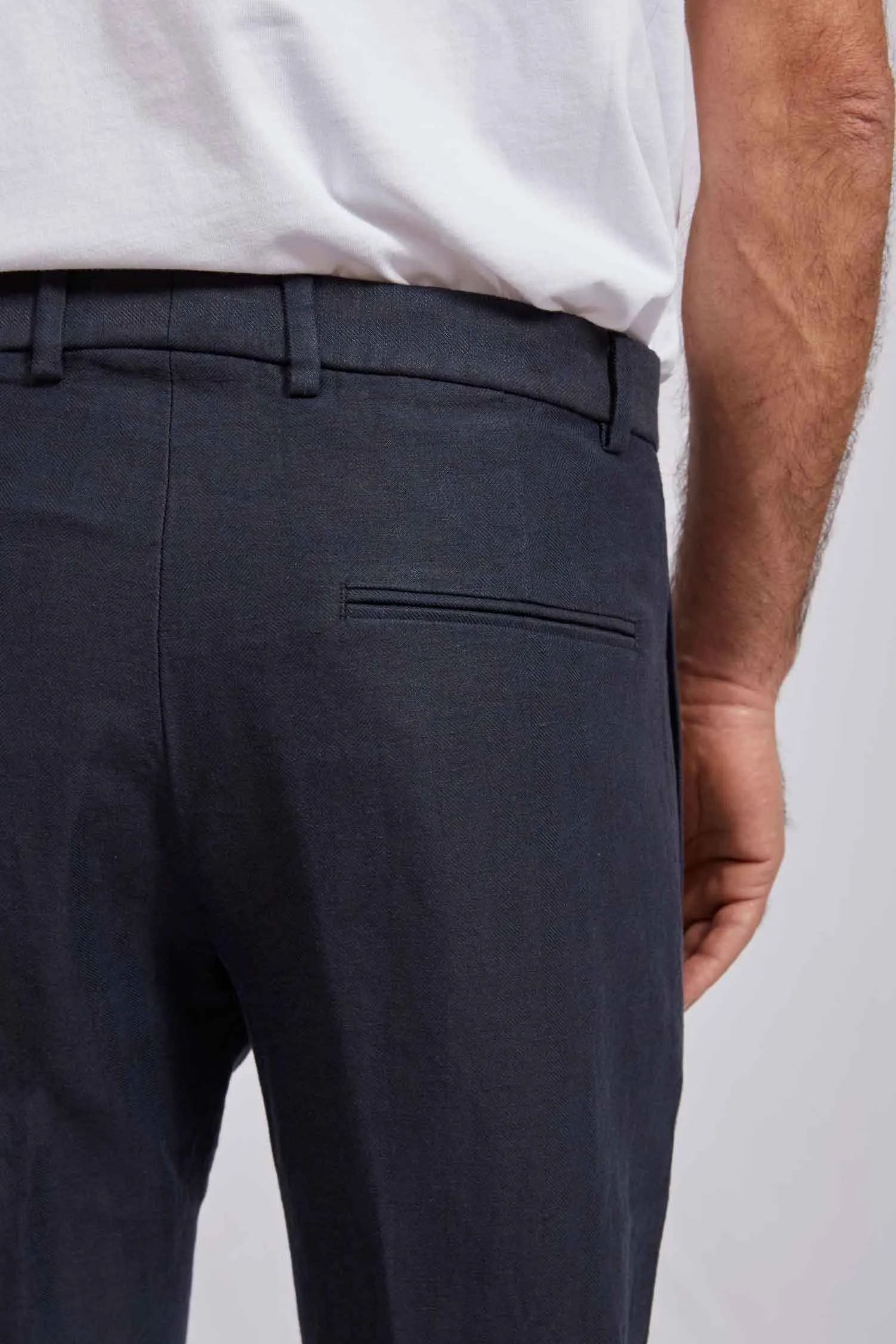 PAUL hemp cotton herringbone navy 3136