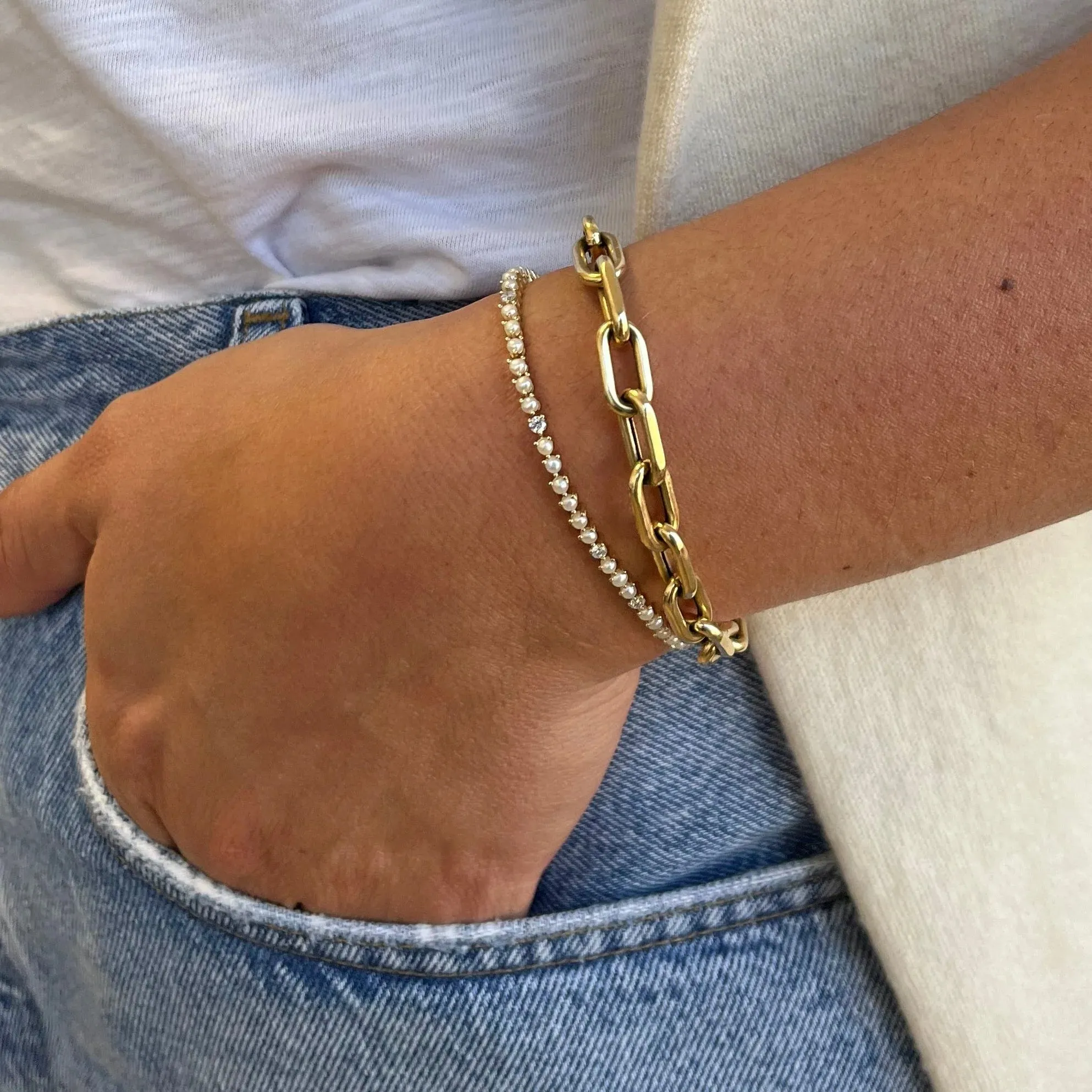 Pearl   Diamond Tennis Bracelet