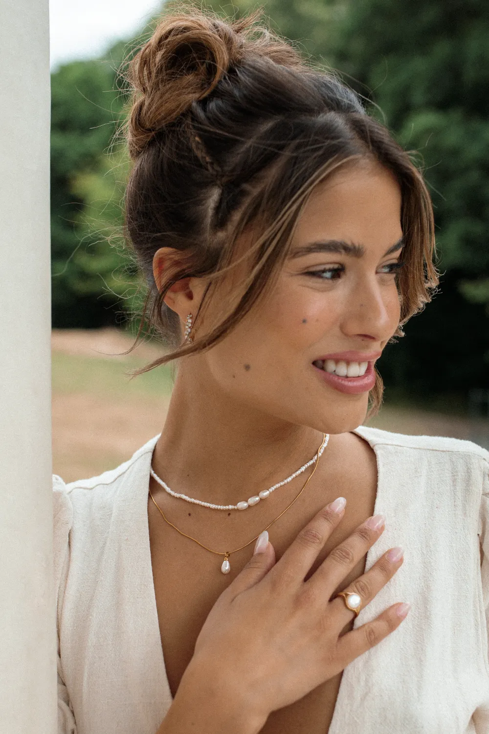 Pearl Zirconia Hoops 14K Gold Plated