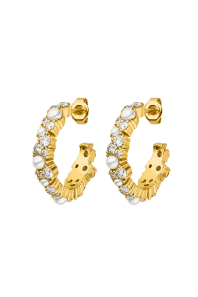Pearl Zirconia Hoops 14K Gold Plated