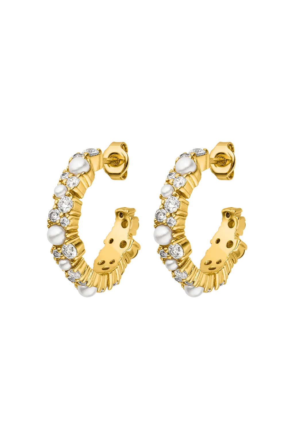 Pearl Zirconia Hoops 14K Gold Plated