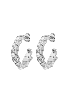 Pearl Zirconia Hoops Silver