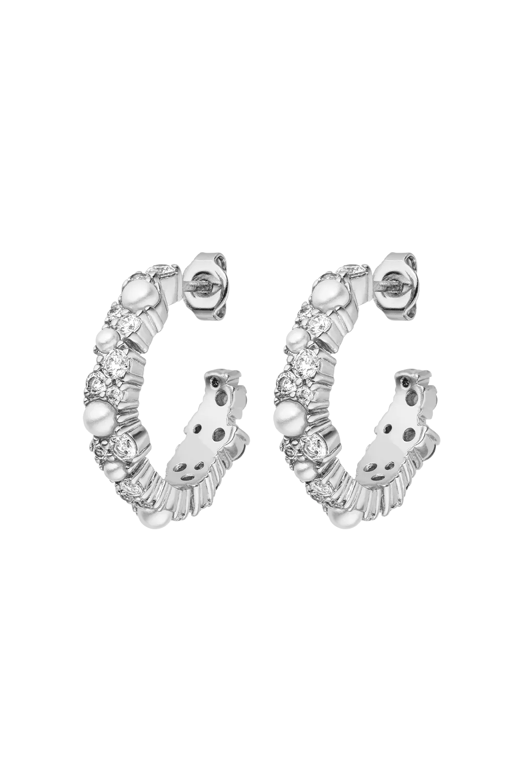 Pearl Zirconia Hoops Silver
