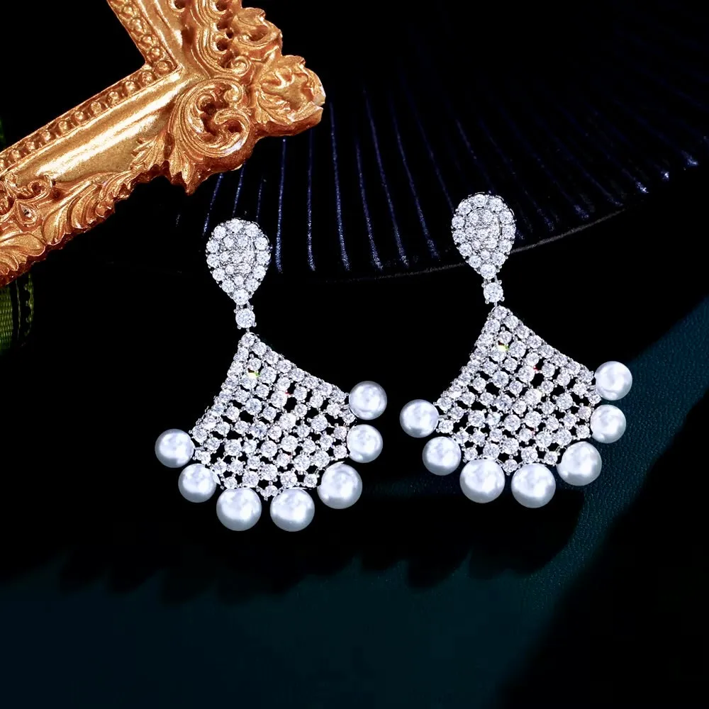 "Bellatrix" - Pearl and Cubic Zirconia Bridal Earrings