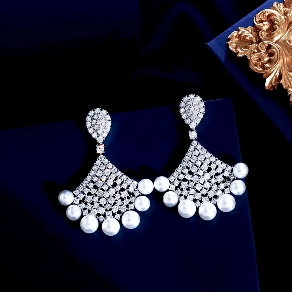 "Bellatrix" - Pearl and Cubic Zirconia Bridal Earrings