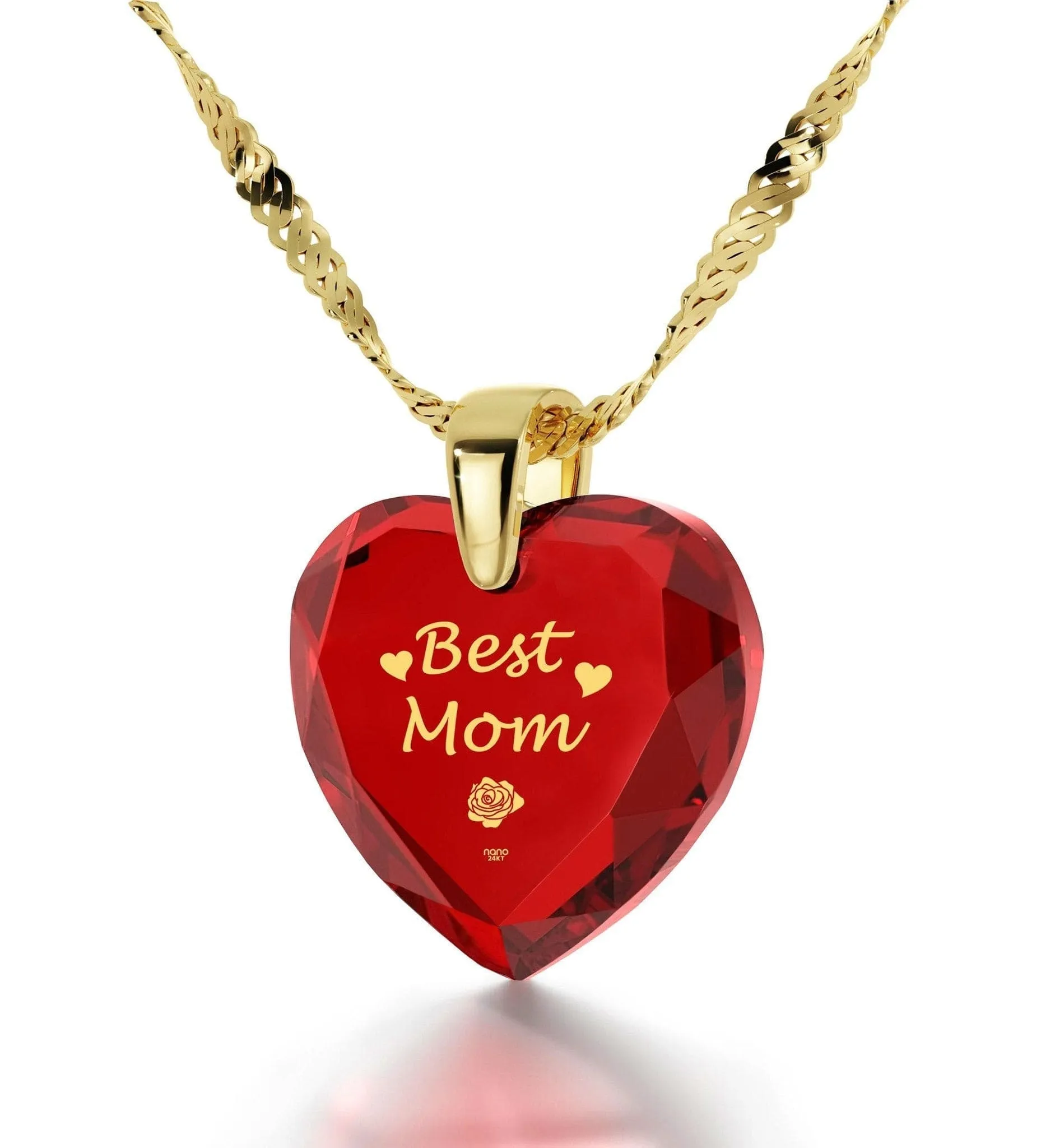 "Best Mom", Sterling Silver Gold Plated (Vermeil) Necklace, Zirconia