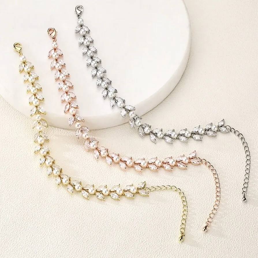 "Sadie" - Pearl Bridal Bracelet - Available in Silver, Rose Gold and Yellow Gold