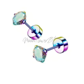 Rainbow Iridescent CZ Flat Back Earrings