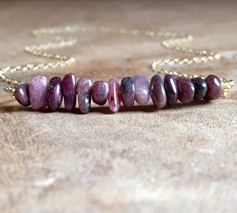 Raw Ruby Bar Gemstone July Birthstone Necklace